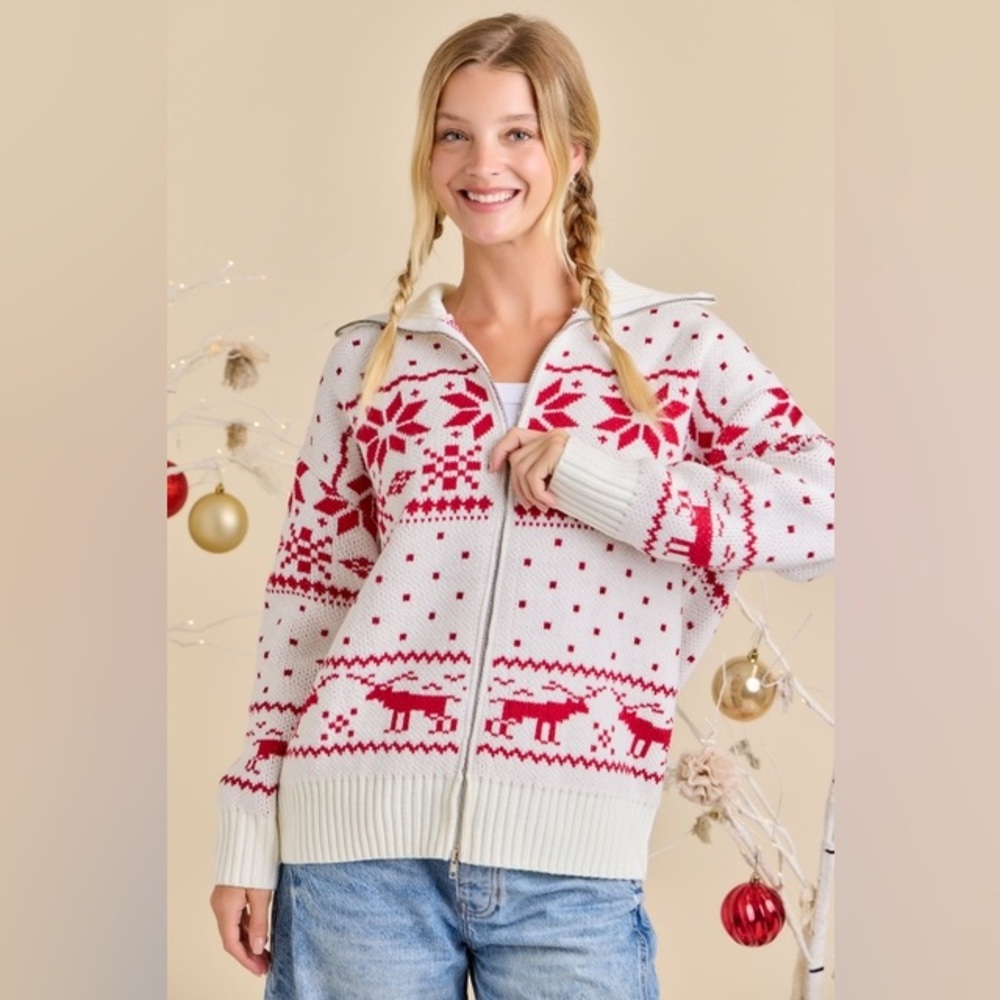 Christmas Fair Isle Knit Sweater Jacket - Main Strip